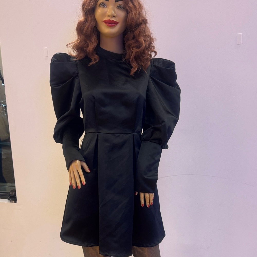 Upcycled Black Puff Sleeve Statement Dress | Avant Garde Style | Size M